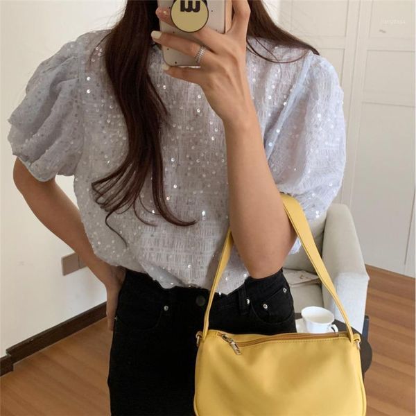 women's blouses & shirts limiguyue women blue sequins hollow out blouse chic summer casual puff sleeve ol sweet blusas k2161, White
women's blouses & shirts limiguyue women blue sequins hollow out blouse chic summer casual puff sleeve ol sweet blusas k2161, White