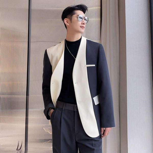 spring men's suit net red same casual two piece with no collar stitching and loose drop feeling suits & blazers, White;black
spring men's suit net red same casual two piece with no collar stitching and loose drop feeling suits & blazers, White;black