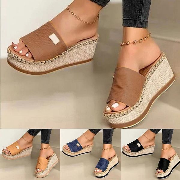 slippers womens summer platform sandals female beach thick heels shoes, Black 
slippers womens summer platform sandals female beach thick heels shoes, Black