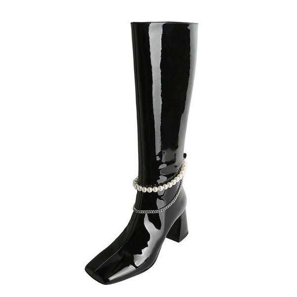boots fashion faux patent leather knee-high women string bead square toe high heels daily zip shoes woman mid-heel, Black
boots fashion faux patent leather knee-high women string bead square toe high heels daily zip shoes woman mid-heel, Black