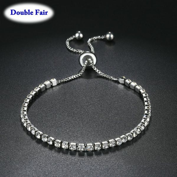 link, chain fashion charm bracelets for women girls party white gold small cz stone adjustable bridal jewelry gift dwh095m, Black