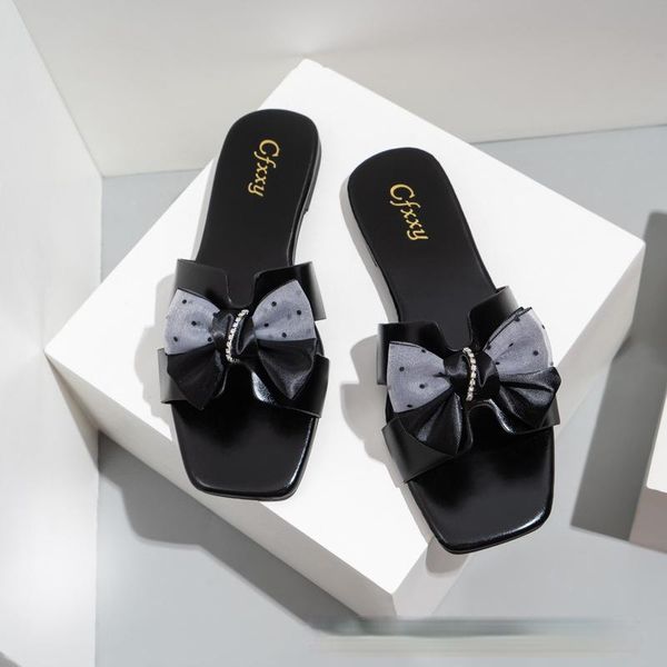 sandals fashion square head women's flat slippers solid color shoes bow tie home sandalias, Black
sandals fashion square head women's flat slippers solid color shoes bow tie home sandalias, Black