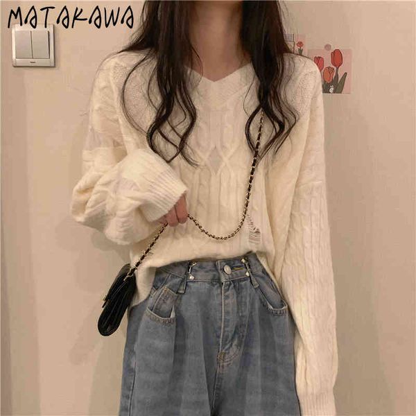 matakawa japanese twist knitted sweater women's fall/winter wear woman sweaters loose pullover solid color 210513, White;black
matakawa japanese twist knitted sweater women's fall/winter wear woman sweaters loose pullover solid color 210513, White;black
