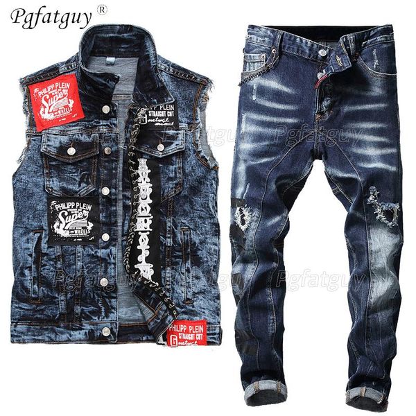 men's tracksuits stretch sets fashion slim printed patch denim vest and jeans two piece set for men style streetwear male clothing, Gray
men's tracksuits stretch sets fashion slim printed patch denim vest and jeans two piece set for men style streetwear male clothing, Gray
