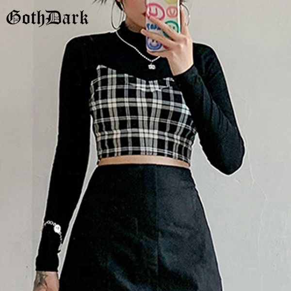 goth dark gothic two pieces sets skinny black turtleneck long sleeve women crop t-shirts with plaid camisole streetwear, White
goth dark gothic two pieces sets skinny black turtleneck long sleeve women crop t-shirts with plaid camisole streetwear, White