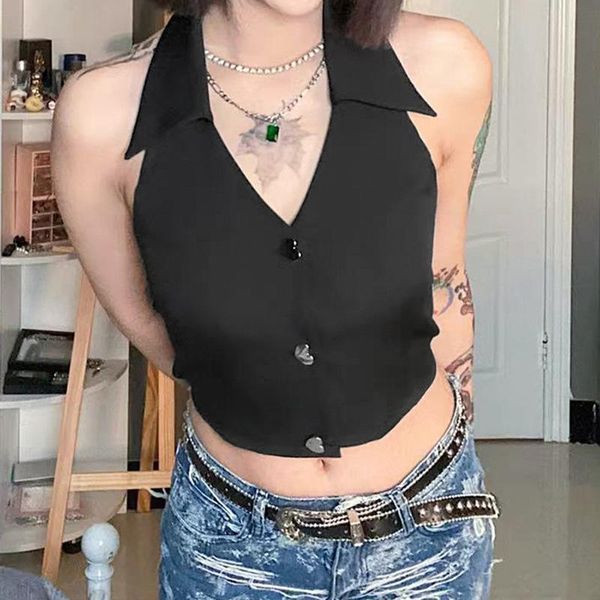 women's tanks & camis 2021 summer fashion lapel love heart buckle halter short vest womens black cropped streetwear backless, White
women's tanks & camis 2021 summer fashion lapel love heart buckle halter short vest womens black cropped streetwear backless, White