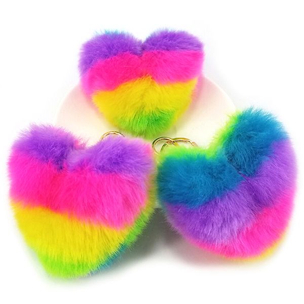 heart pompoms keychain rainbow plush faux rabbit fur key chains decorative pendant for women bag accessories car keyring, Silver
heart pompoms keychain rainbow plush faux rabbit fur key chains decorative pendant for women bag accessories car keyring, Silver