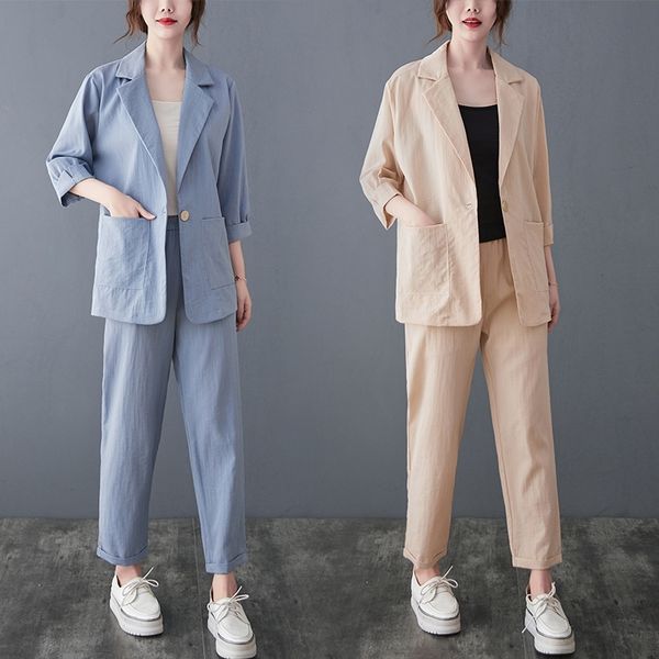 spring autumn women's office suit two-piece pantsuit elegant blazer girly female set casual loose pants jacket work clothes 210603, White
spring autumn women's office suit two-piece pantsuit elegant blazer girly female set casual loose pants jacket work clothes 210603, White
