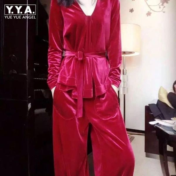 fashion women sashes velvet long sleeve wide leg trousers two piece set ol style loose sweater elastic waist pants women's, White
fashion women sashes velvet long sleeve wide leg trousers two piece set ol style loose sweater elastic waist pants women's, White