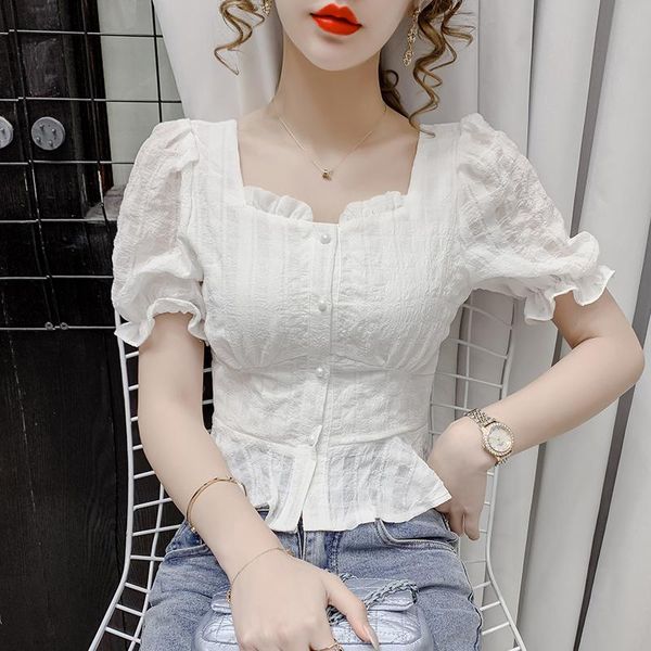 women's blouses & shirts fashion flounce shirt with short sleeves design feeling small female temperament party brought the chiffon, White
women's blouses & shirts fashion flounce shirt with short sleeves design feeling small female temperament party brought the chiffon, White