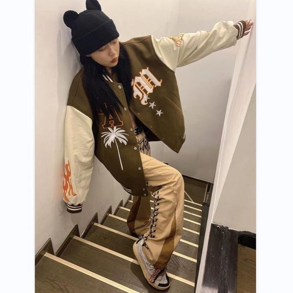 women's jackets korean hiphop style color matching letter embroidery baseball uniform female autumn and winter couple loose jacket wome, Black;brown
women's jackets korean hiphop style color matching letter embroidery baseball uniform female autumn and winter couple loose jacket wome, Black;brown