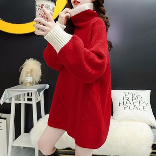 autumn and winter style pile collar sweater women high loose lazy wind korean coat 210427, White;black
autumn and winter style pile collar sweater women high loose lazy wind korean coat 210427, White;black