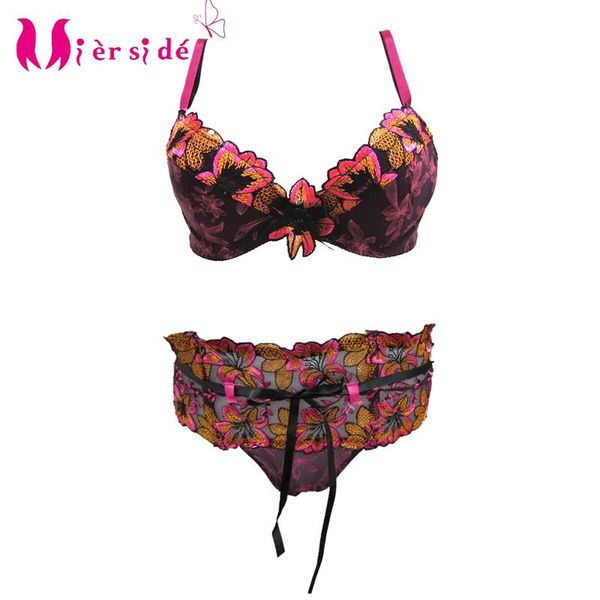 bras sets mierside fashion bra set with romance flowers women underwear push up bralette summer style 32 34 36 b/c, Red;black
