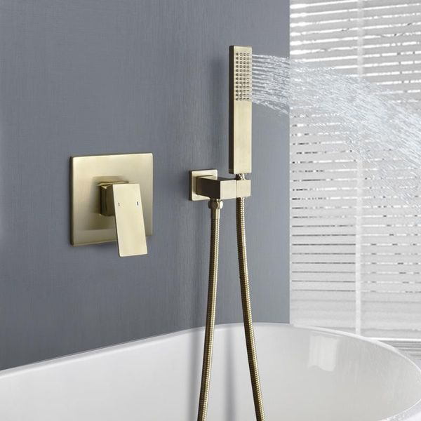 brass wall mounted bathroom shower faucet set square head mixer taps hand brush gold in faucets sets
brass wall mounted bathroom shower faucet set square head mixer taps hand brush gold in faucets sets
