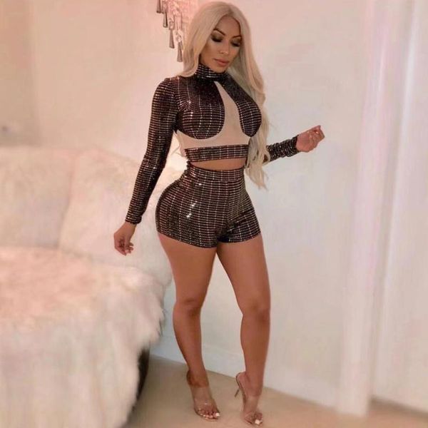 women's two piece pants graceful sequin metallic set mesh patchwork long sleeve mock neck crop short leg bodycon sexy, White
women's two piece pants graceful sequin metallic set mesh patchwork long sleeve mock neck crop short leg bodycon sexy, White