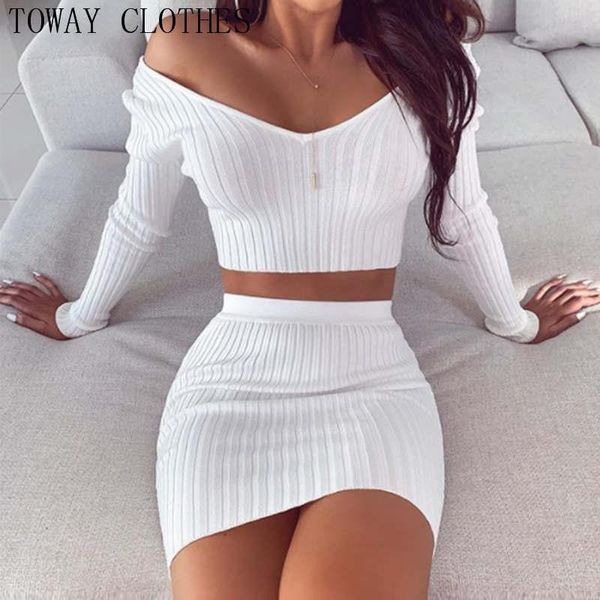two piece dress knitted suit set crop and skirt sweater 2 women v neck female outfits, White
two piece dress knitted suit set crop and skirt sweater 2 women v neck female outfits, White