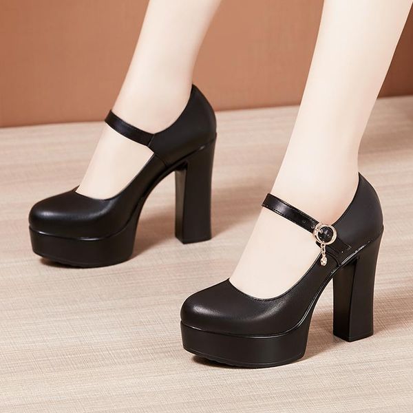 dress shoes high heel women round head thick platform walk show for work, Black
dress shoes high heel women round head thick platform walk show for work, Black