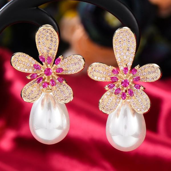 dangle & chandelier godki trendy leaves flower earring for women wedding cubic zirconia dubai bridal earrings costume jewelry summer party, Silver