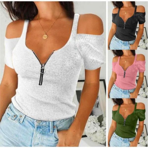 women's t-shirt women off shoulder t-shirts big size summer zipper solid slim short sleeve pullovers ladies tees camiseta de mujer, White
women's t-shirt women off shoulder t-shirts big size summer zipper solid slim short sleeve pullovers ladies tees camiseta de mujer, White