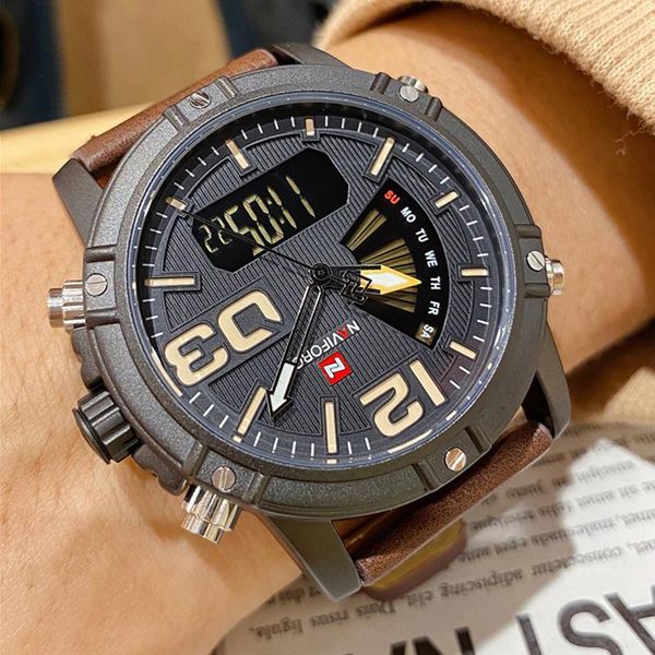 men sport watches quartz analog led digital dual clock male leather waterproof wristwatch relogio masculino wristwatches, Slivery;brown
men sport watches quartz analog led digital dual clock male leather waterproof wristwatch relogio masculino wristwatches, Slivery;brown