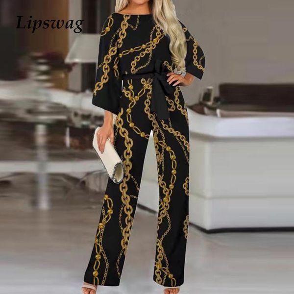 women's two piece pants autumn elegant sets fashion chain printing o-neck loose casual wide leg suits office ladies outfits, White
women's two piece pants autumn elegant sets fashion chain printing o-neck loose casual wide leg suits office ladies outfits, White