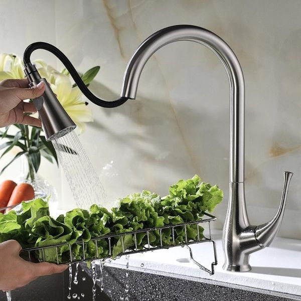 kitchen faucets single lever high arc pull down faucet, brushed stainless steel handle out sprayer mixer faucet
kitchen faucets single lever high arc pull down faucet, brushed stainless steel handle out sprayer mixer faucet