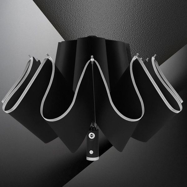 umbrellas automatic umbrella with reflective stripe reverse led light three folding inverted 10 ribs windproof travel