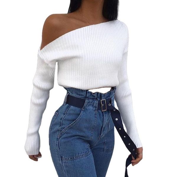 women cropped asymmetrical pullovers one shoulder oblique collar knitted sweater fashion autumn winter sweaters women's, White;black
women cropped asymmetrical pullovers one shoulder oblique collar knitted sweater fashion autumn winter sweaters women's, White;black