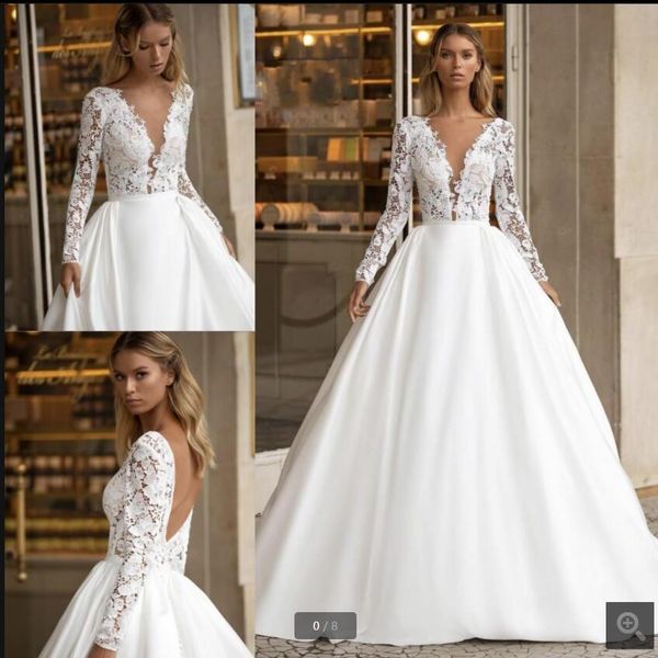 robe de mariee 2021 white lace satin a line wedding dress long sleeve deep v neck backless court train elegant bride dresses south african b
robe de mariee 2021 white lace satin a line wedding dress long sleeve deep v neck backless court train elegant bride dresses south african b