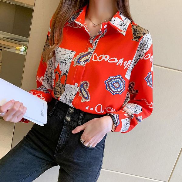 women's blouses & shirts retro style red printed woman shirt fashion clothes long sleeve blusa office blouse loose casual female, White
women's blouses & shirts retro style red printed woman shirt fashion clothes long sleeve blusa office blouse loose casual female, White