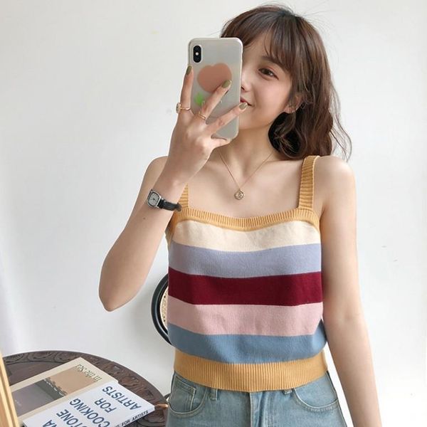 women's tanks & camis chic small fresh rainbow stripe knitted vest all-in-one in summer 2021, White
women's tanks & camis chic small fresh rainbow stripe knitted vest all-in-one in summer 2021, White
