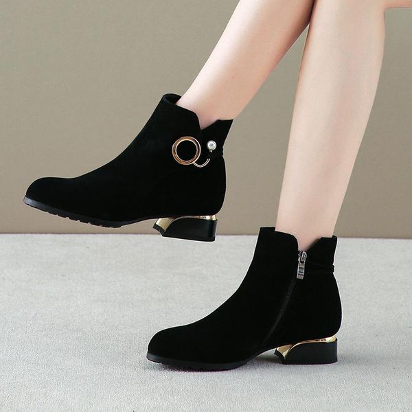 boots winter women ankle cow suede square heel pointed toe metal decoration pearl zip luxury elegant dress shoes female ladies, Black
boots winter women ankle cow suede square heel pointed toe metal decoration pearl zip luxury elegant dress shoes female ladies, Black