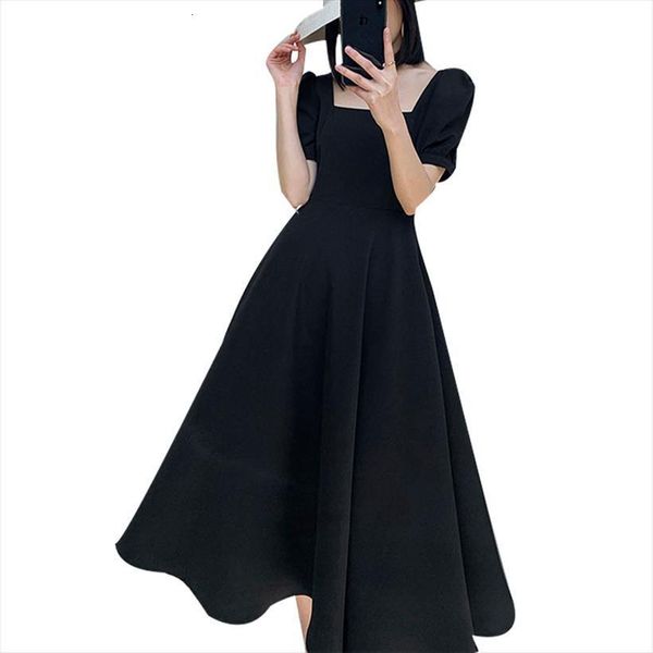 spring summer style solid color womens dresses square neck puff sleeve patchwork korean elegant aa3212, Black;gray
spring summer style solid color womens dresses square neck puff sleeve patchwork korean elegant aa3212, Black;gray