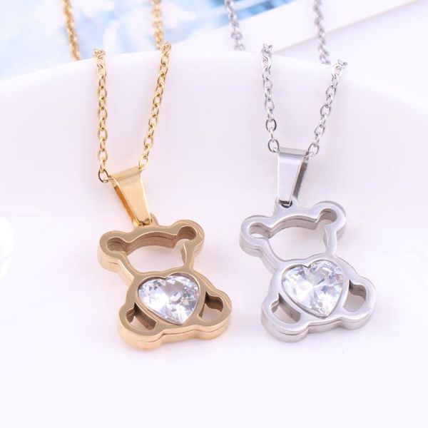 korean style simple design hollowed bear pendant necklace with white gemstone, Silver
korean style simple design hollowed bear pendant necklace with white gemstone, Silver