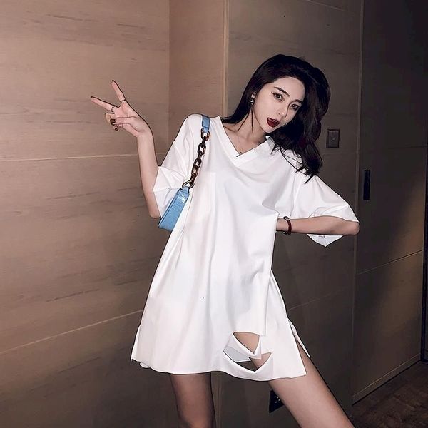 women's t-shirt woman tshirts lazy wind hole large size long short-sleeved v-neck tshirt loose shirts for clothing summer 3f, White
women's t-shirt woman tshirts lazy wind hole large size long short-sleeved v-neck tshirt loose shirts for clothing summer 3f, White