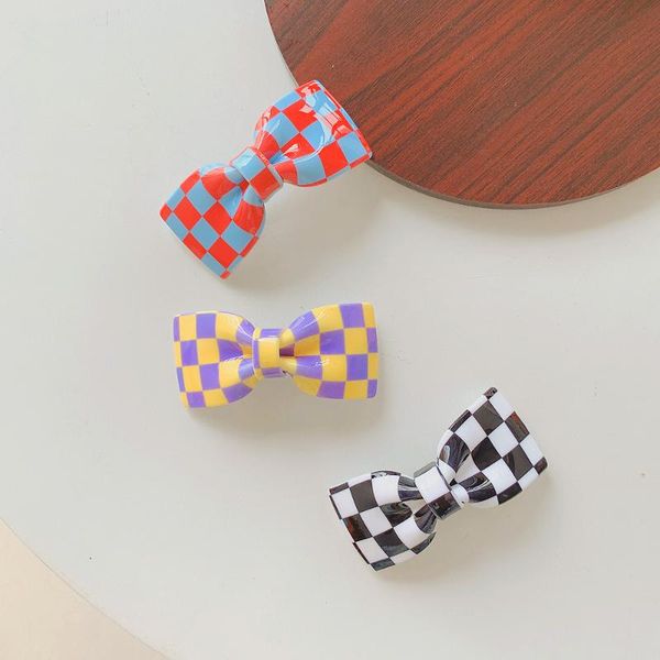 hair accessories checkerboard bow clip 2021 temperament spring headdress, Slivery;white