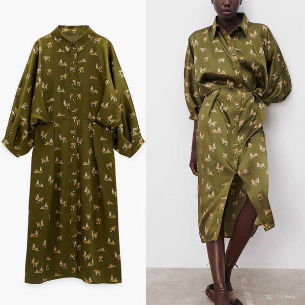 za animal print shirt dress women long sleeve pleated vintage midi party dresses female chic front button green vestido 210602, Black;gray
za animal print shirt dress women long sleeve pleated vintage midi party dresses female chic front button green vestido 210602, Black;gray