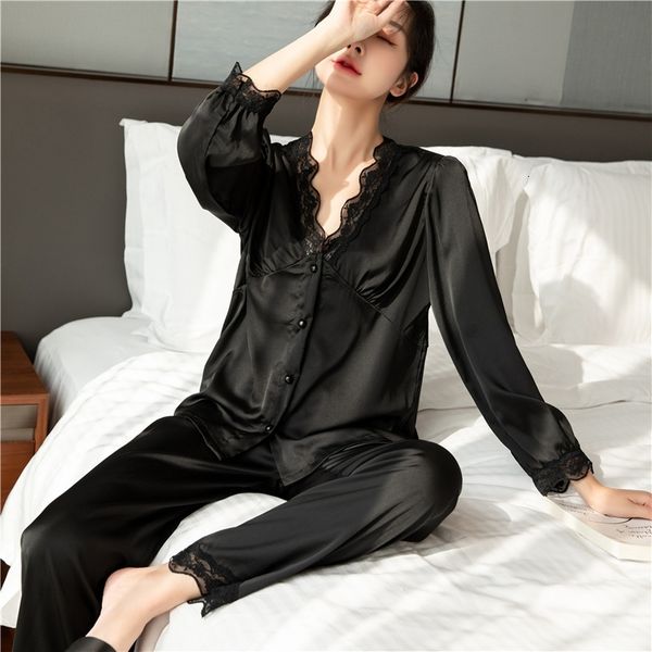 women's sleepwear women pajamas suit casual v-neck black nightwear satin intimate lingerie 2pcs sleep set home wear cwqm, Black;red
women's sleepwear women pajamas suit casual v-neck black nightwear satin intimate lingerie 2pcs sleep set home wear cwqm, Black;red