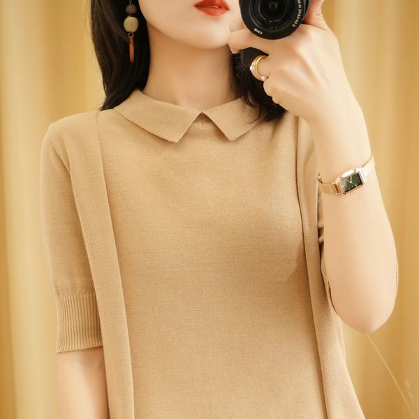summer short-sleeved female doll collar new female pullover t-shirt vest knitted large size short-sleeved slim loose t-shirt, White
summer short-sleeved female doll collar new female pullover t-shirt vest knitted large size short-sleeved slim loose t-shirt, White