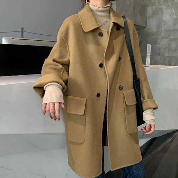 women's wool & blends cashmere jacket for women solid color korean version double faced coat fashion breasted big pocket woolen overcoa, Black
women's wool & blends cashmere jacket for women solid color korean version double faced coat fashion breasted big pocket woolen overcoa, Black