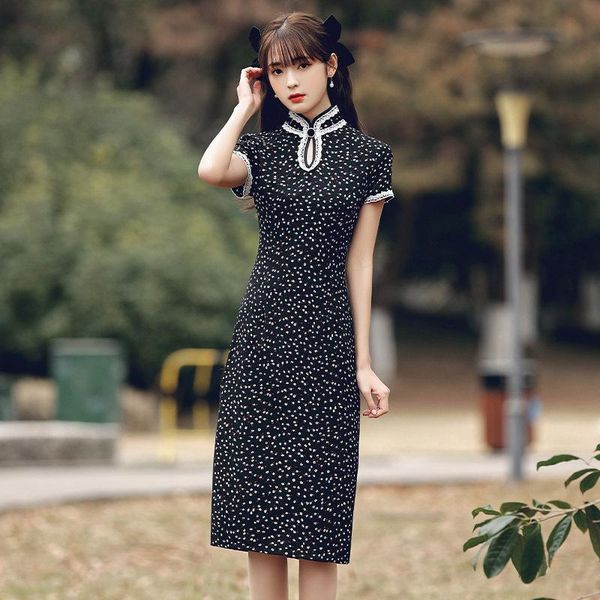 lady sweet flower print novelty cheongsam black exquisite lace trim medium length qipao summer short sleeve slim chinese dress ethnic clothi, Red
lady sweet flower print novelty cheongsam black exquisite lace trim medium length qipao summer short sleeve slim chinese dress ethnic clothi, Red