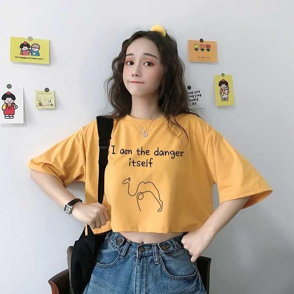 women's t-shirt i am the danger itself printing women crop summer casual loose japanese korean fashion harajuku style cotton t-shirts f, White
women's t-shirt i am the danger itself printing women crop summer casual loose japanese korean fashion harajuku style cotton t-shirts f, White