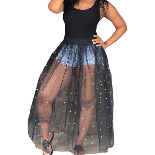 women dress loose mid calf sleeveless solid color round neck pearl see-through mesh one-piece perspective casual dresses, Black;gray
women dress loose mid calf sleeveless solid color round neck pearl see-through mesh one-piece perspective casual dresses, Black;gray