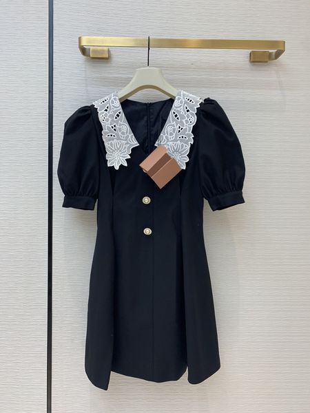 dress lace collar mini dress women luxury brand summer fashion temperament hollow embroidery stitching puff sleeve short dresses, Black;gray
dress lace collar mini dress women luxury brand summer fashion temperament hollow embroidery stitching puff sleeve short dresses, Black;gray