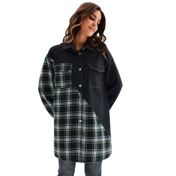 women's jackets women contrast fabric shirt jacket long sleeve lapel collar button-up coat long-sleeved denim-like plaid stitching, Black;brown
women's jackets women contrast fabric shirt jacket long sleeve lapel collar button-up coat long-sleeved denim-like plaid stitching, Black;brown