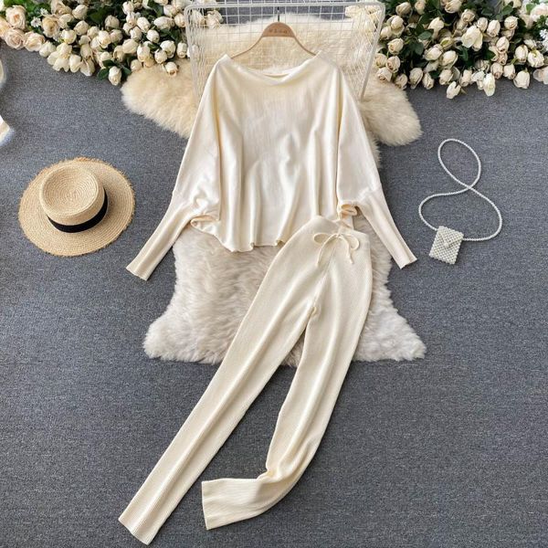 women's two piece pants female autumn winter knitted sweater set casual loose batwing sleeve pullover +high waist long tracksuit, White
women's two piece pants female autumn winter knitted sweater set casual loose batwing sleeve pullover +high waist long tracksuit, White