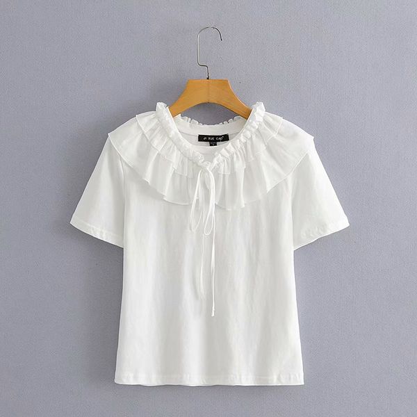 women's sweaters spring summer chic lady cascade pleated ruffles collar white t-shirts women casual o-neck short sleeve cotton tee, White;black
women's sweaters spring summer chic lady cascade pleated ruffles collar white t-shirts women casual o-neck short sleeve cotton tee, White;black