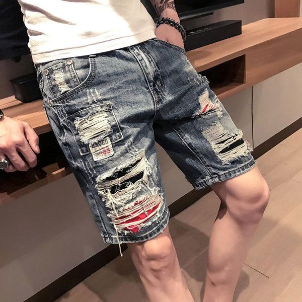 men's jeans summer tide brand denim shorts trend all-match casual pants social spirit guy self-cultivation ripped five-point, Blue
men's jeans summer tide brand denim shorts trend all-match casual pants social spirit guy self-cultivation ripped five-point, Blue