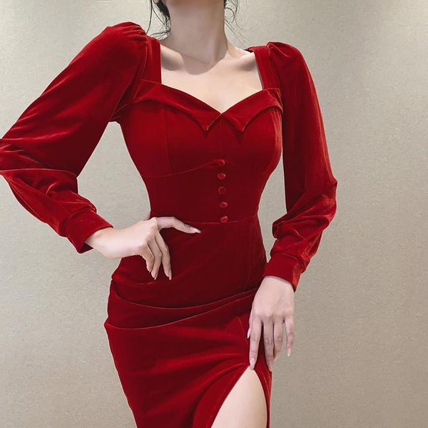casual dresses 2021 elegant velvet dress women black fashion autumn full sleeve split party vintage vestido de festa, Black;gray
casual dresses 2021 elegant velvet dress women black fashion autumn full sleeve split party vintage vestido de festa, Black;gray