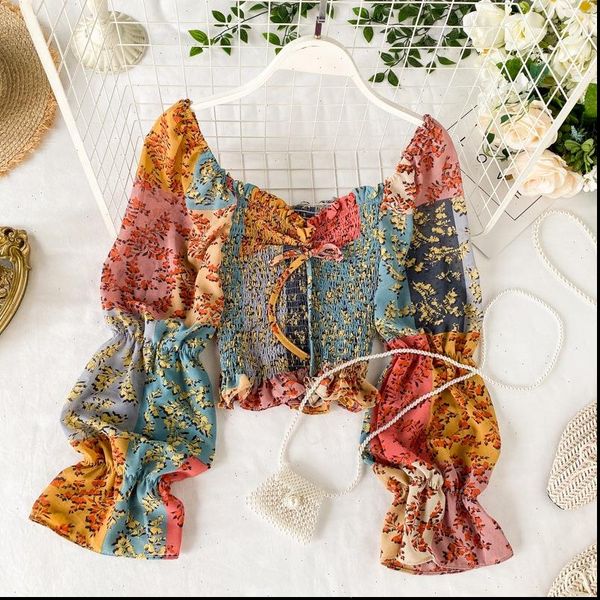 korean floral patchwork color womens shirts long sleeve chiffon femmes shirt, White
korean floral patchwork color womens shirts long sleeve chiffon femmes shirt, White